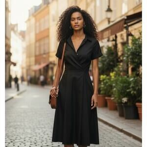 MOSCHINO Cheap and Chic Mini Black Midi Dress Size 4 Short Sleeves Front Buttons